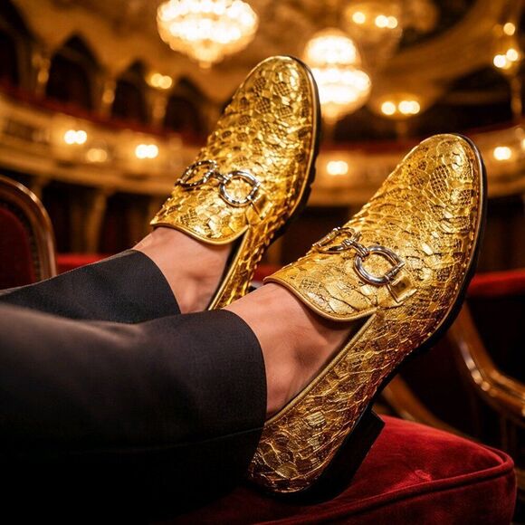 Enzo Romeo Men’s Gold Metallic Woven Rhinestone Loafers Horsebit Size 8 main image 7